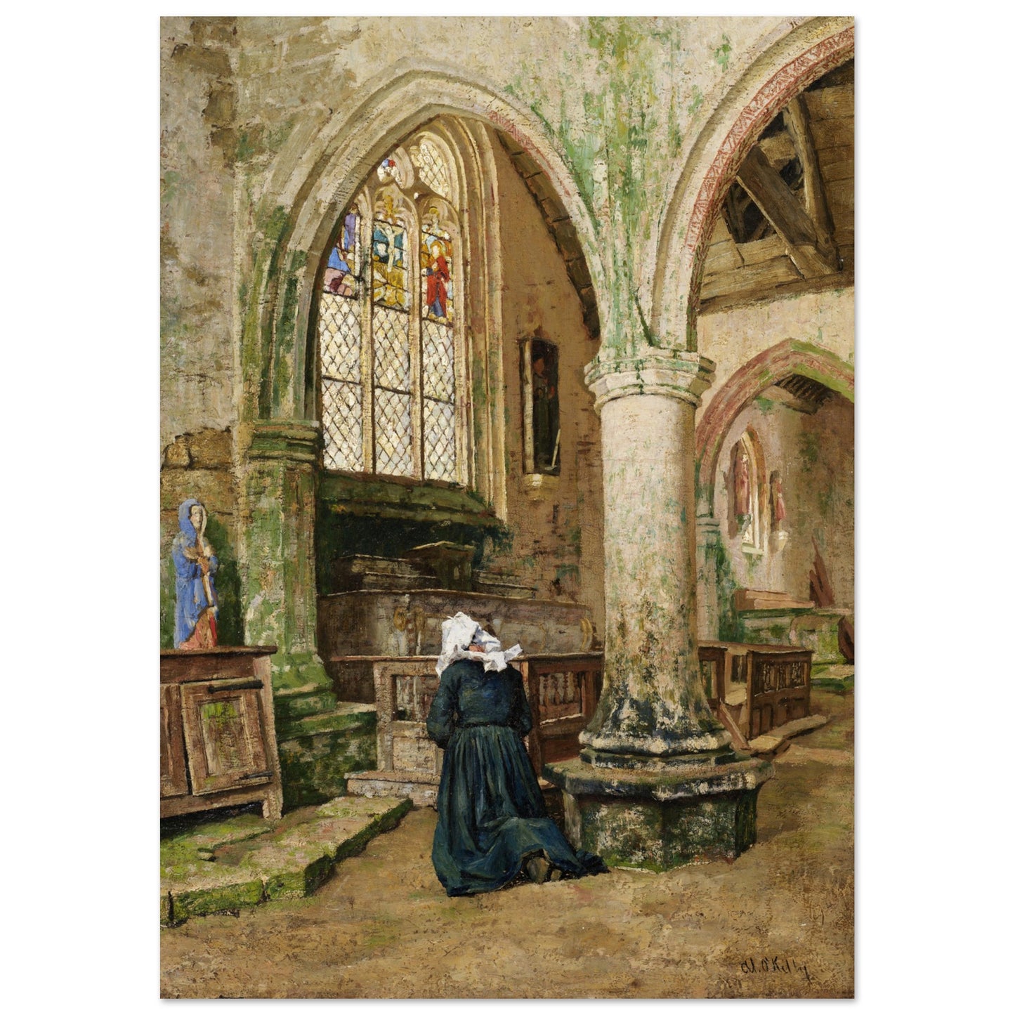Interior of a Church in Brittany by Irish Artist Aloysius O'Kelly Museum Quality Art Print – size comparison view | Buy Irish Art