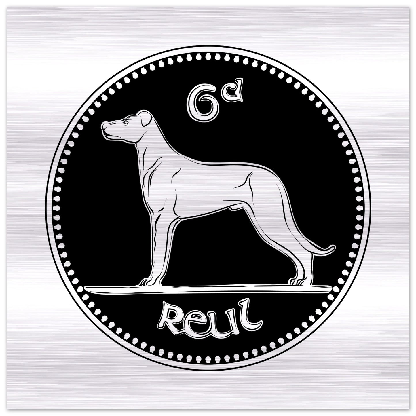 Old Irish Money Penny Coin Wolfhound Druck aus gebürstetem Aluminium