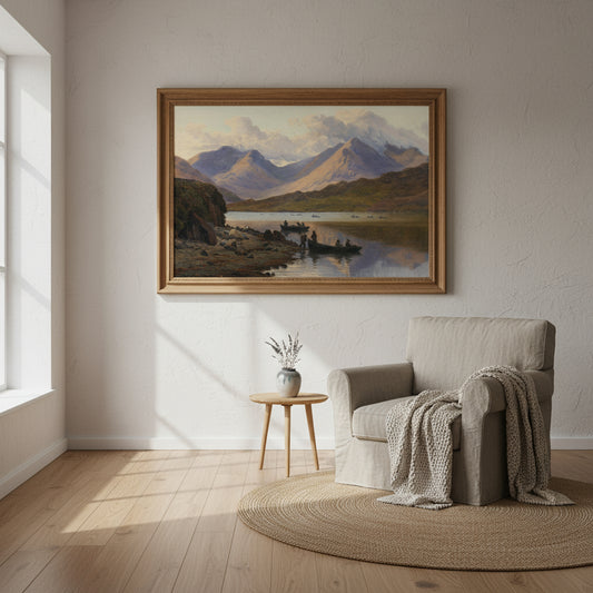 A View of the Killaries framed wall art in modern living room with neutral decor