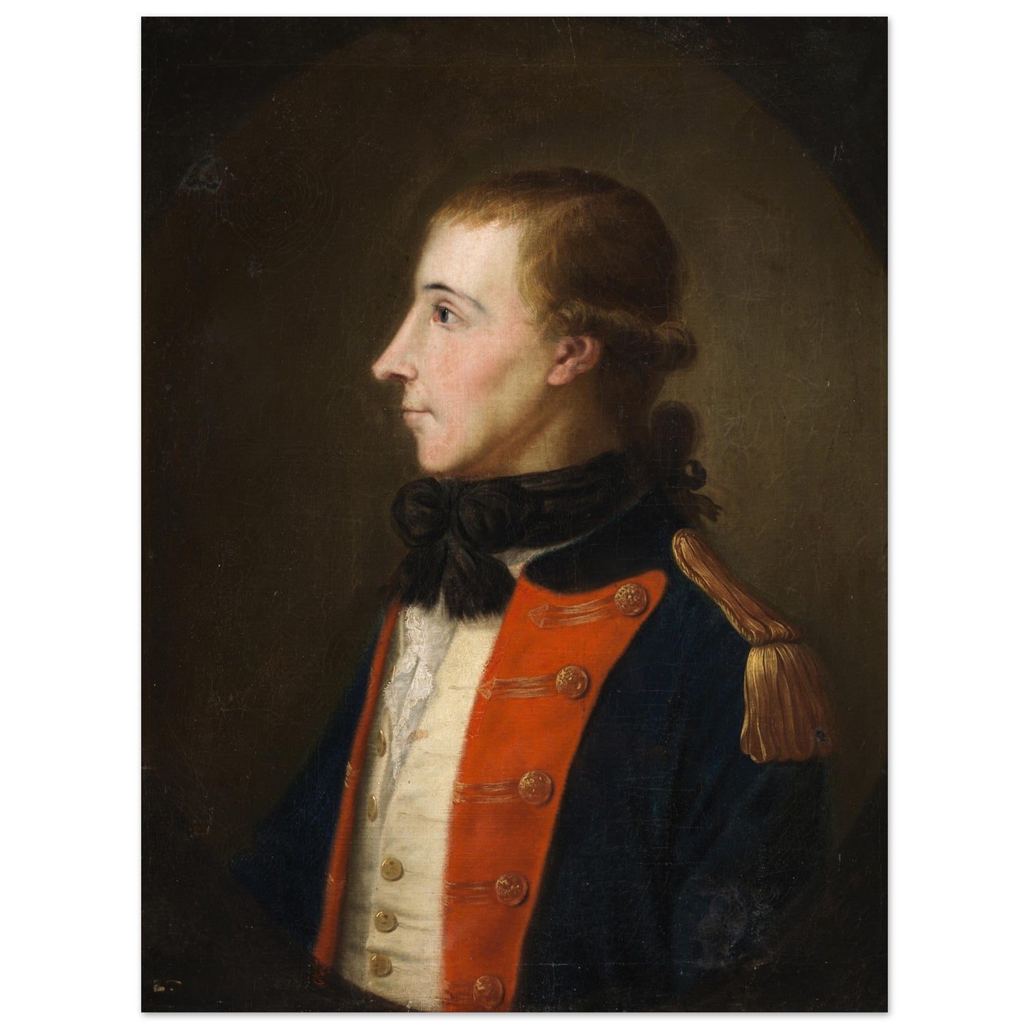 Framed reproduction print of Wolfe Tone in French military uniform, Irish revolutionary leader