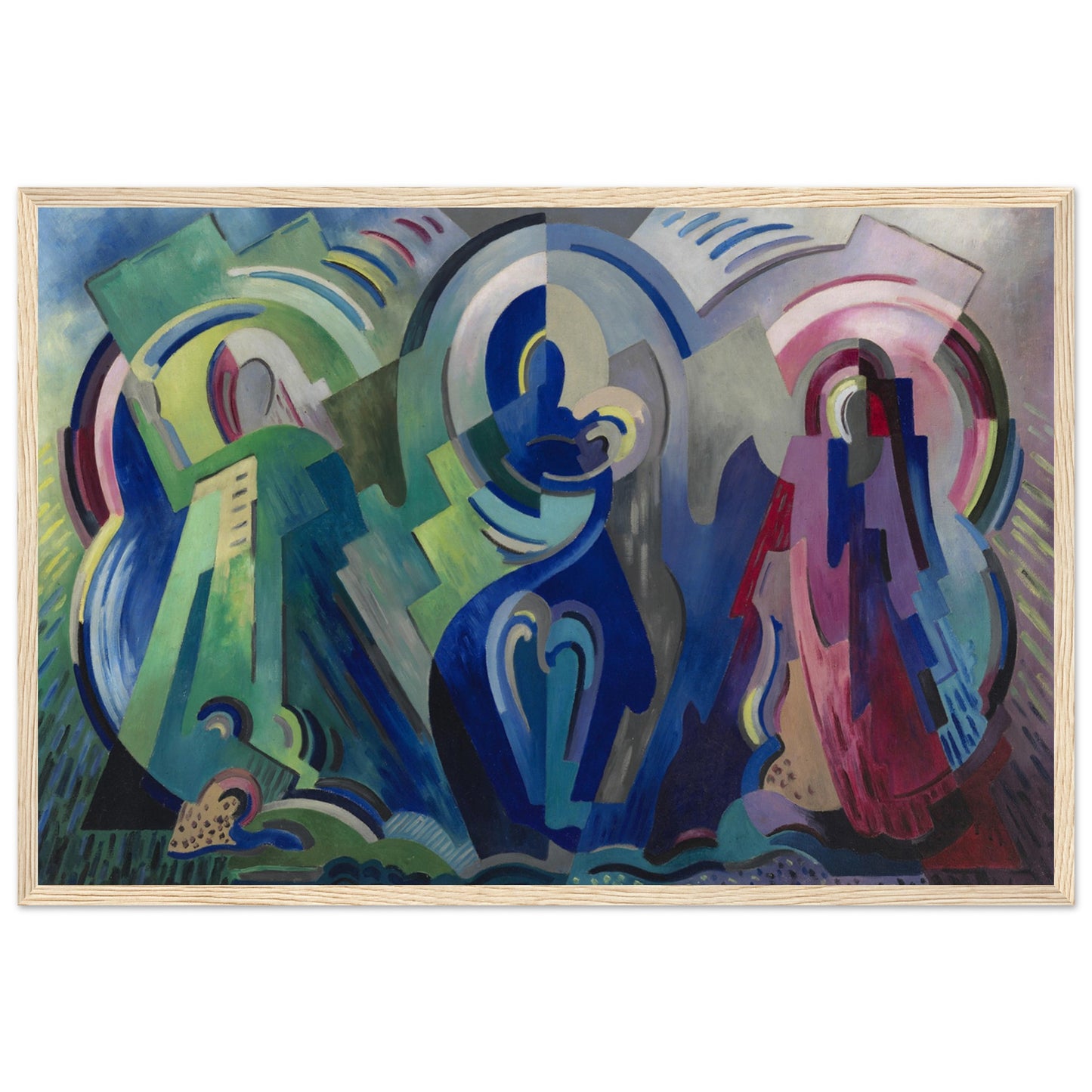 The Virgin of Éire modernist Madonna and Child artwork by Mainie Jellett in sacred modern interior with soft spotlighting