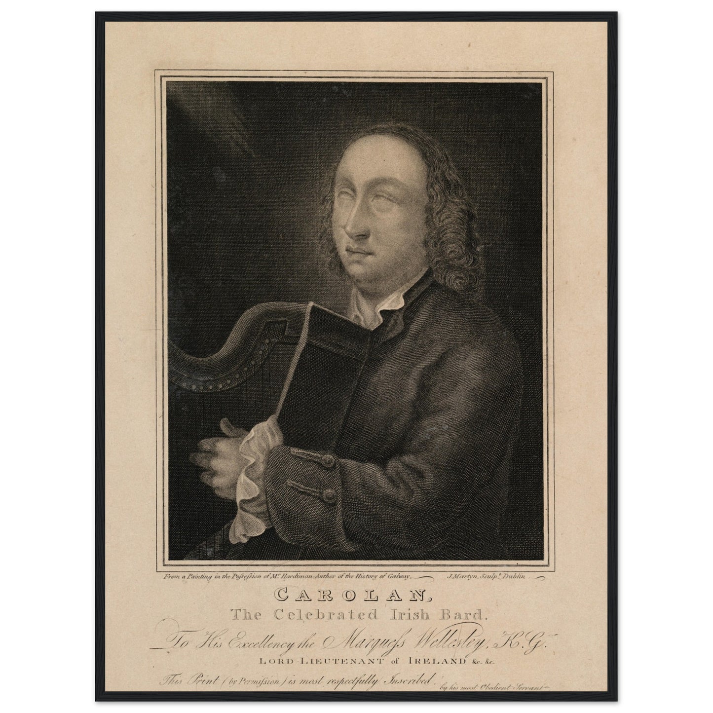 Turlough O'Carolan (1670-1738) Framed Print by John Martyn 60x80 cm / 24x32″ / Black frame