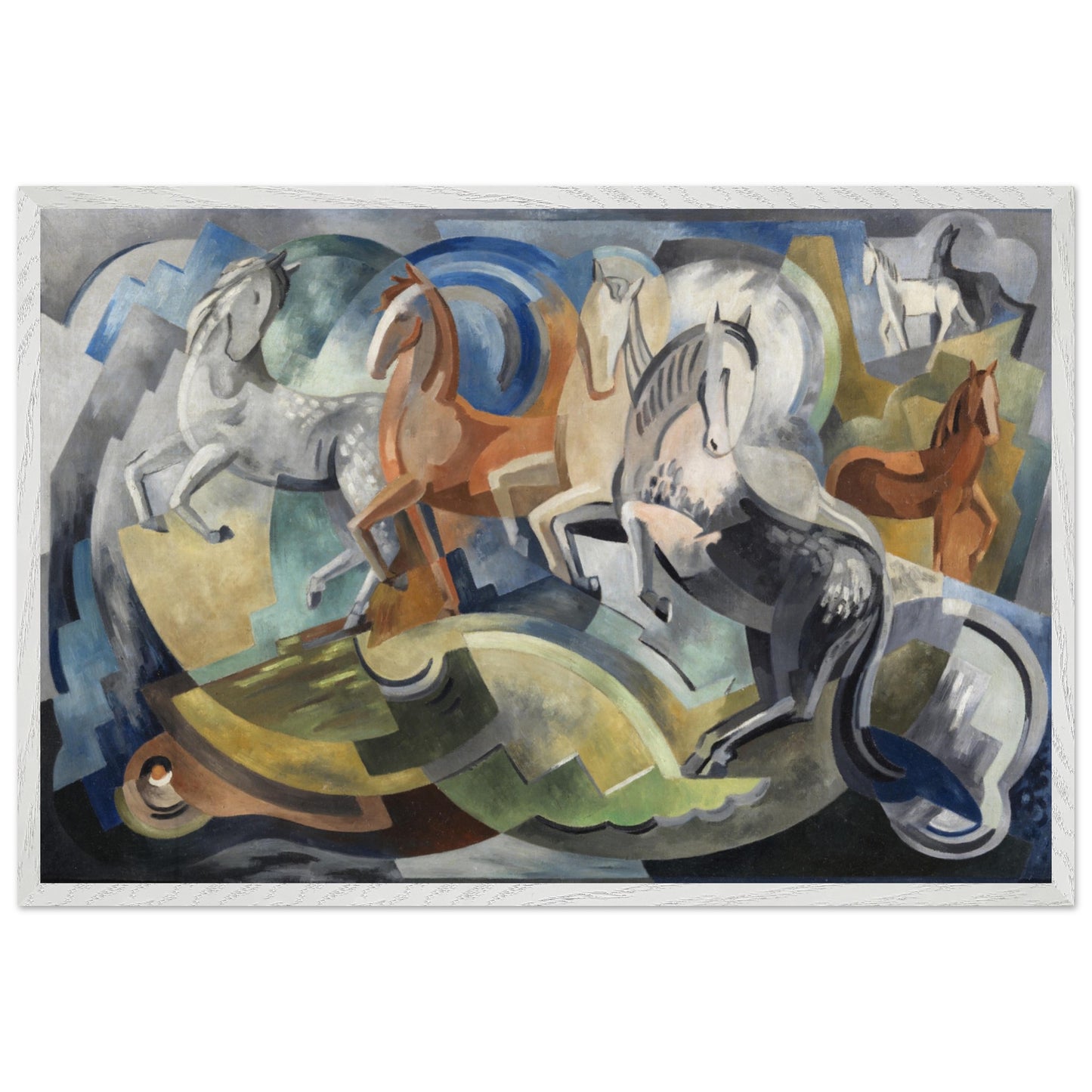 Achill Horses by Irish Artist Mainie Jellett Abstract Art Print 60x90 cm / 24x36″ / Wooden Framed Print / White frame