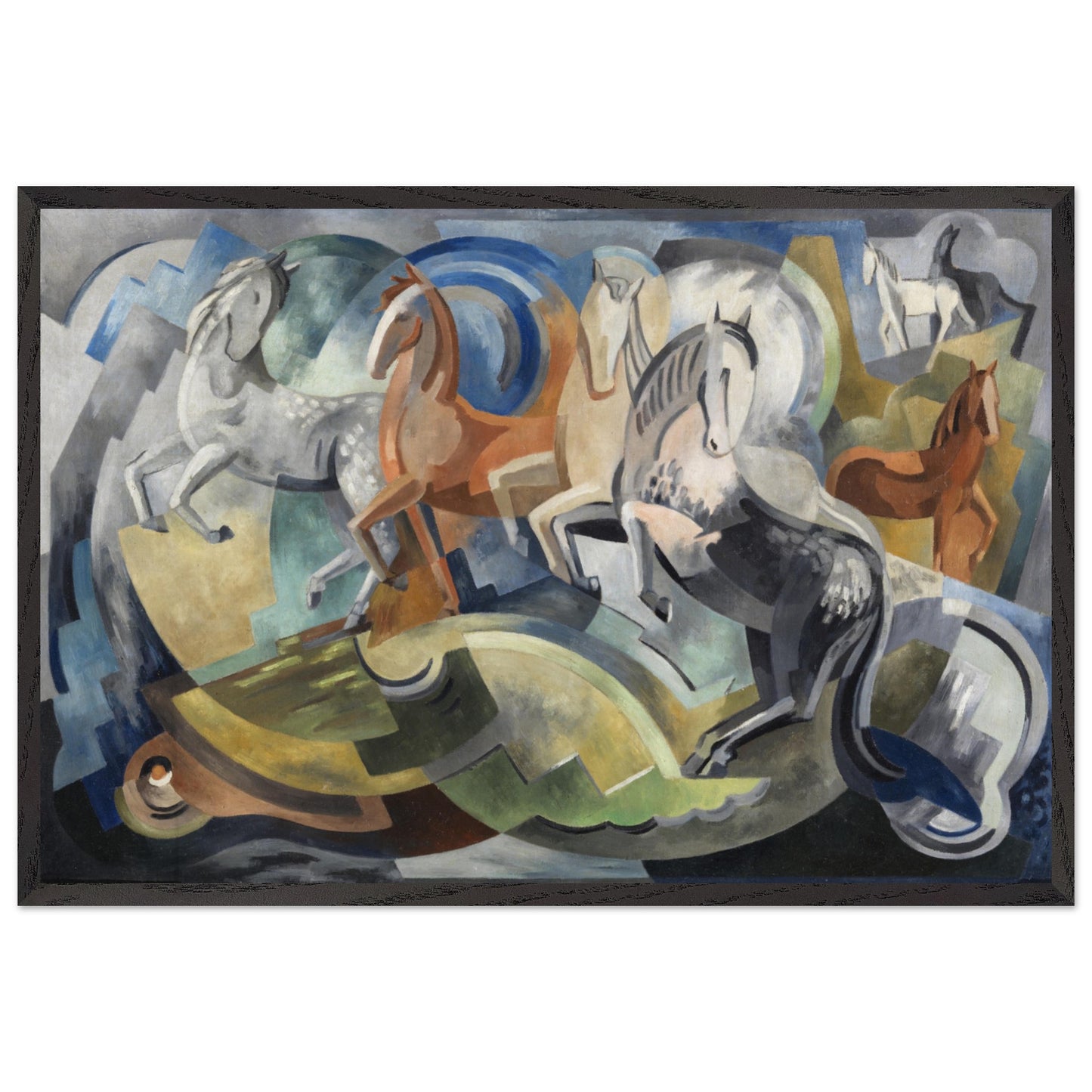 Achill Horses by Irish Artist Mainie Jellett Abstract Art Print 60x90 cm / 24x36″ / Wooden Framed Print / Black frame