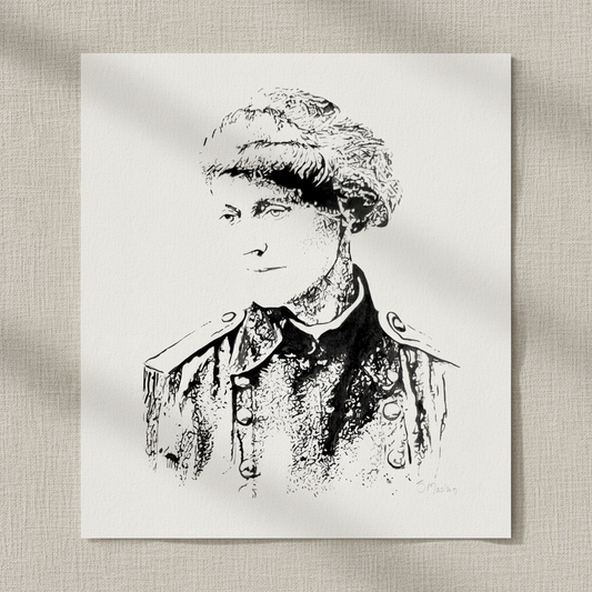 Constance Markievicz portrait unframed print lying on a linen background in soft shadow