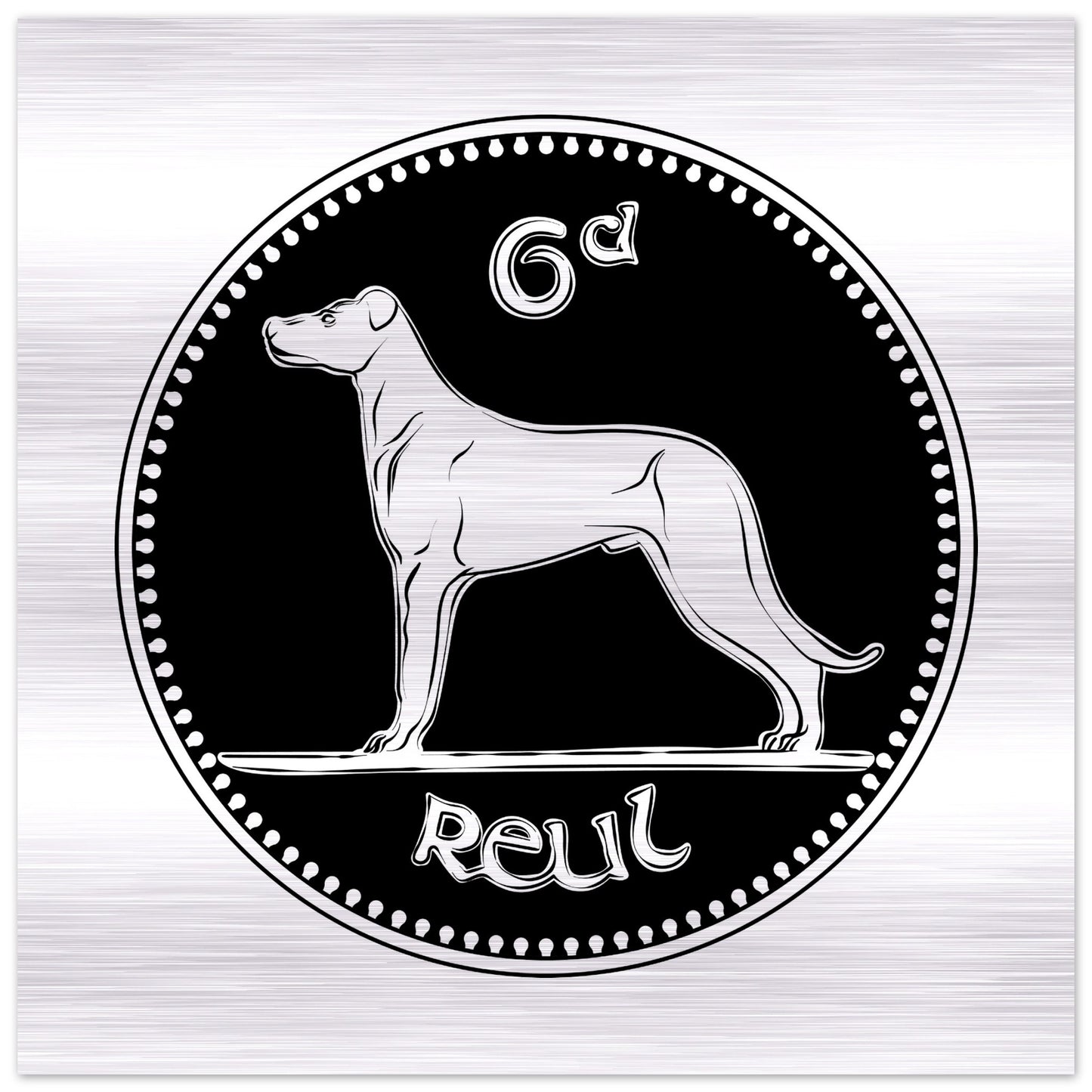 Old Irish Money Penny Coin Wolfhound Druck aus gebürstetem Aluminium