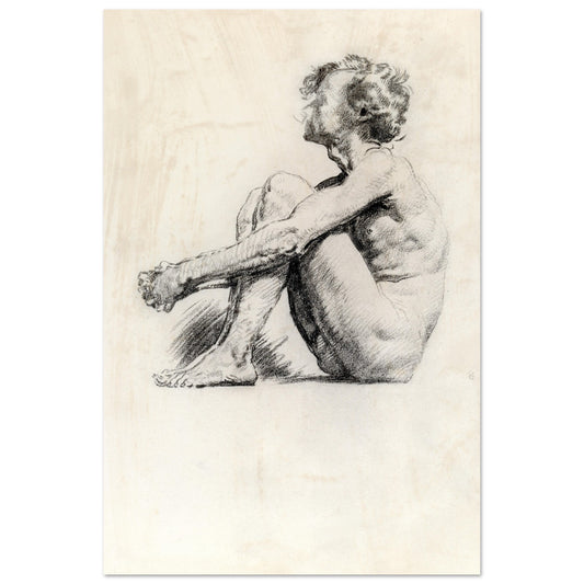 A Seated Male Figure by Sarah Henrietta Purser, sketch of a seated male nude hugging his knees