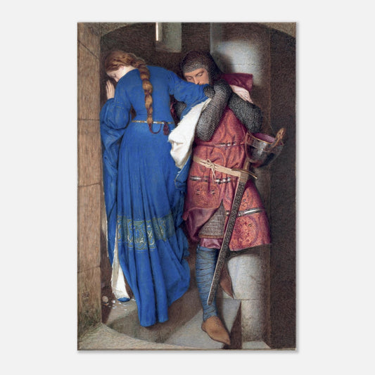 Hellelil and Hildebrand, The Meeting on the Turret Stairs (1864) by Frederic William Burton, romantic medieval love scene art print