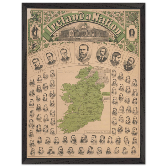 Framed reproduction of historic Ireland map in sustainable ash wood frame