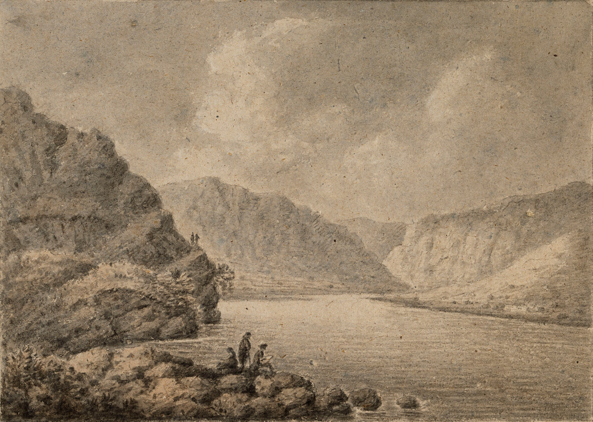 The Upper Lake, Glendalough, wash drawing by Christopher Machell