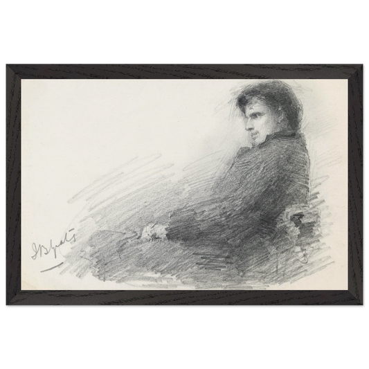 Framed portrait of young W.B. Yeats in black frame