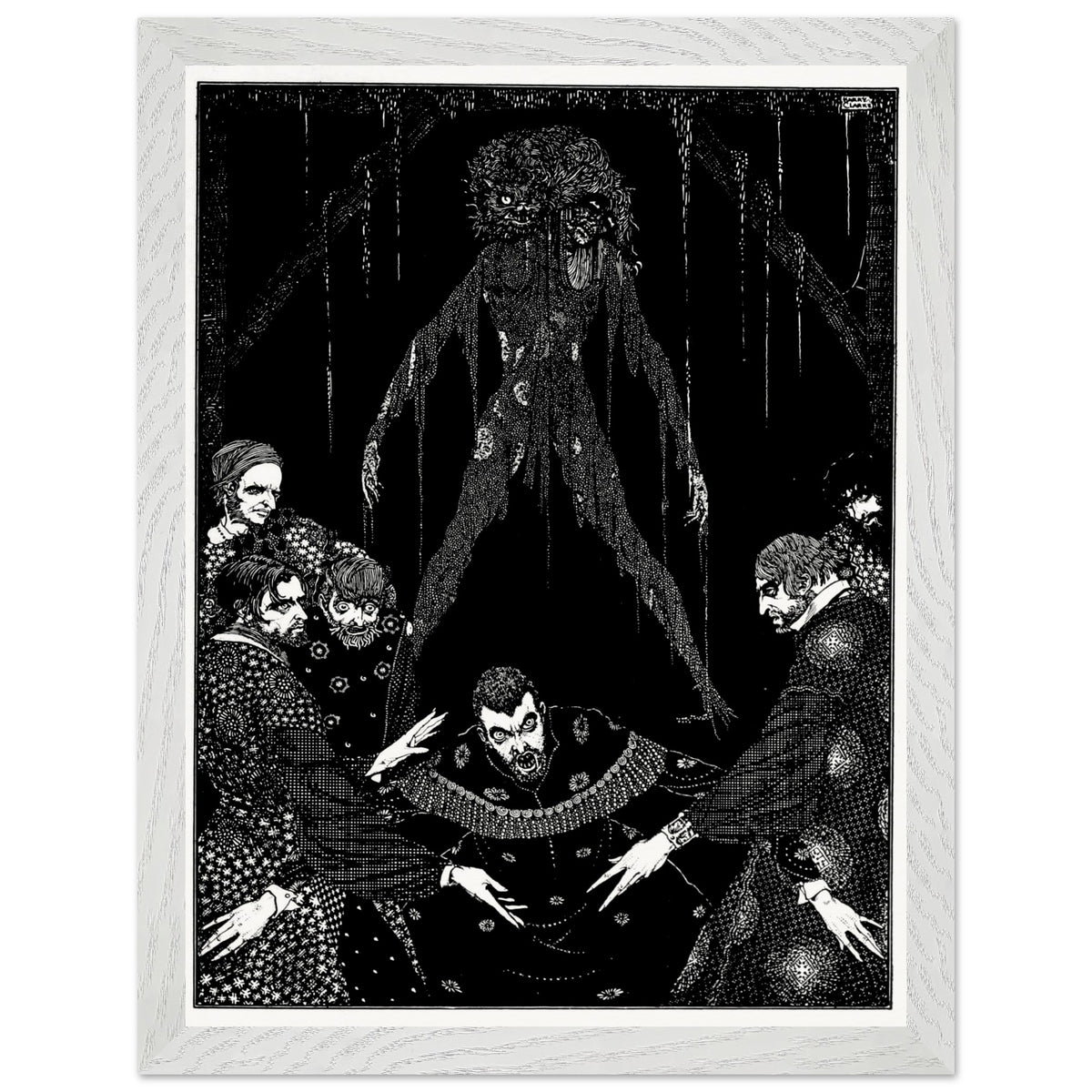 Walled the Monster (1923) by Harry Clarke in a white frame, figures around the walled-up corpse