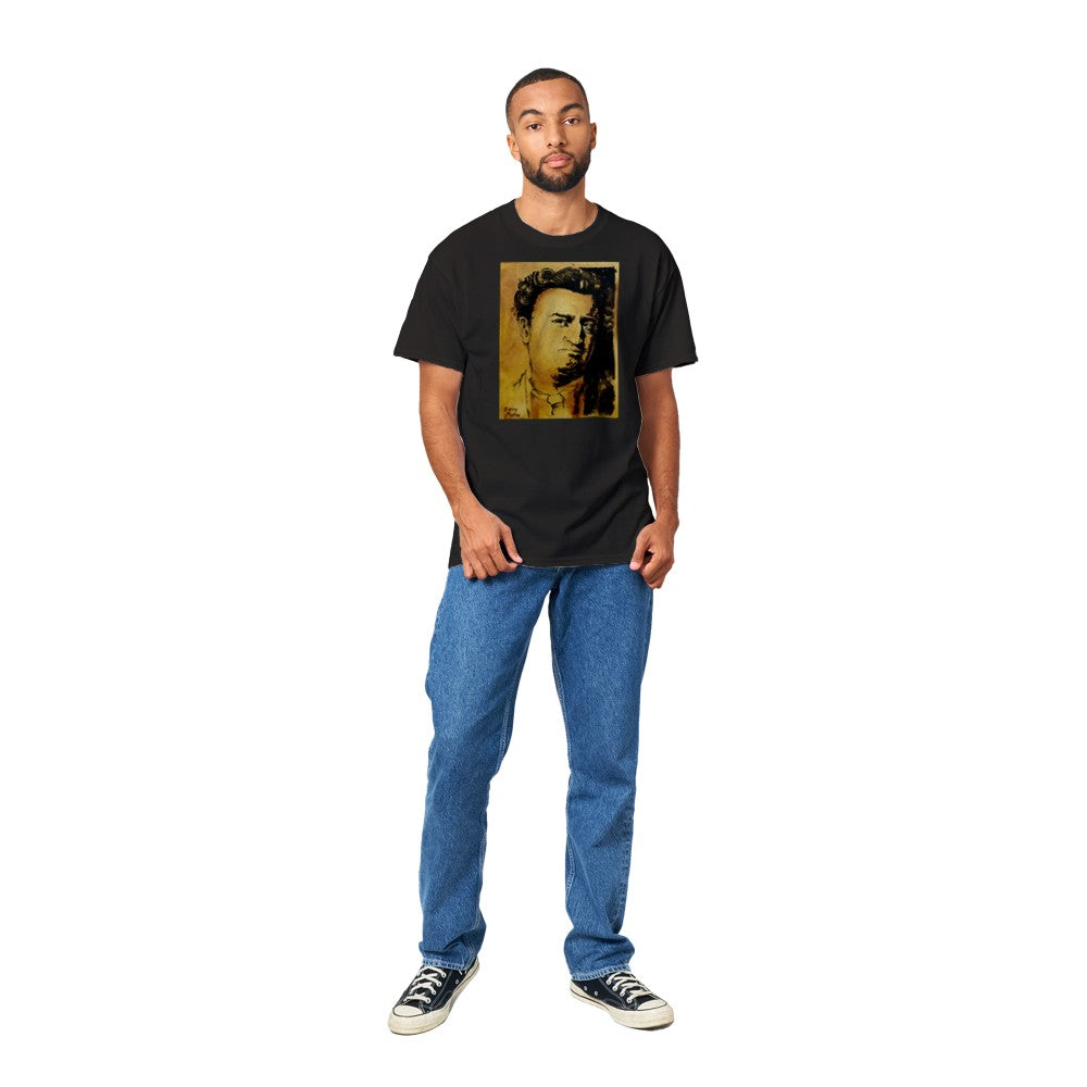 Brendan Behan Irish literature t-shirt worn in minimalist studio setting