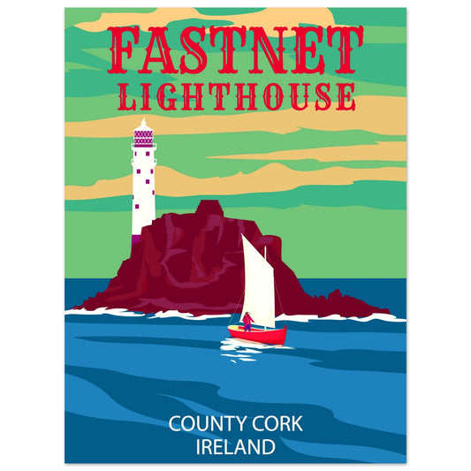 Fastnet Lighthouse, County Cork, retro travel art print