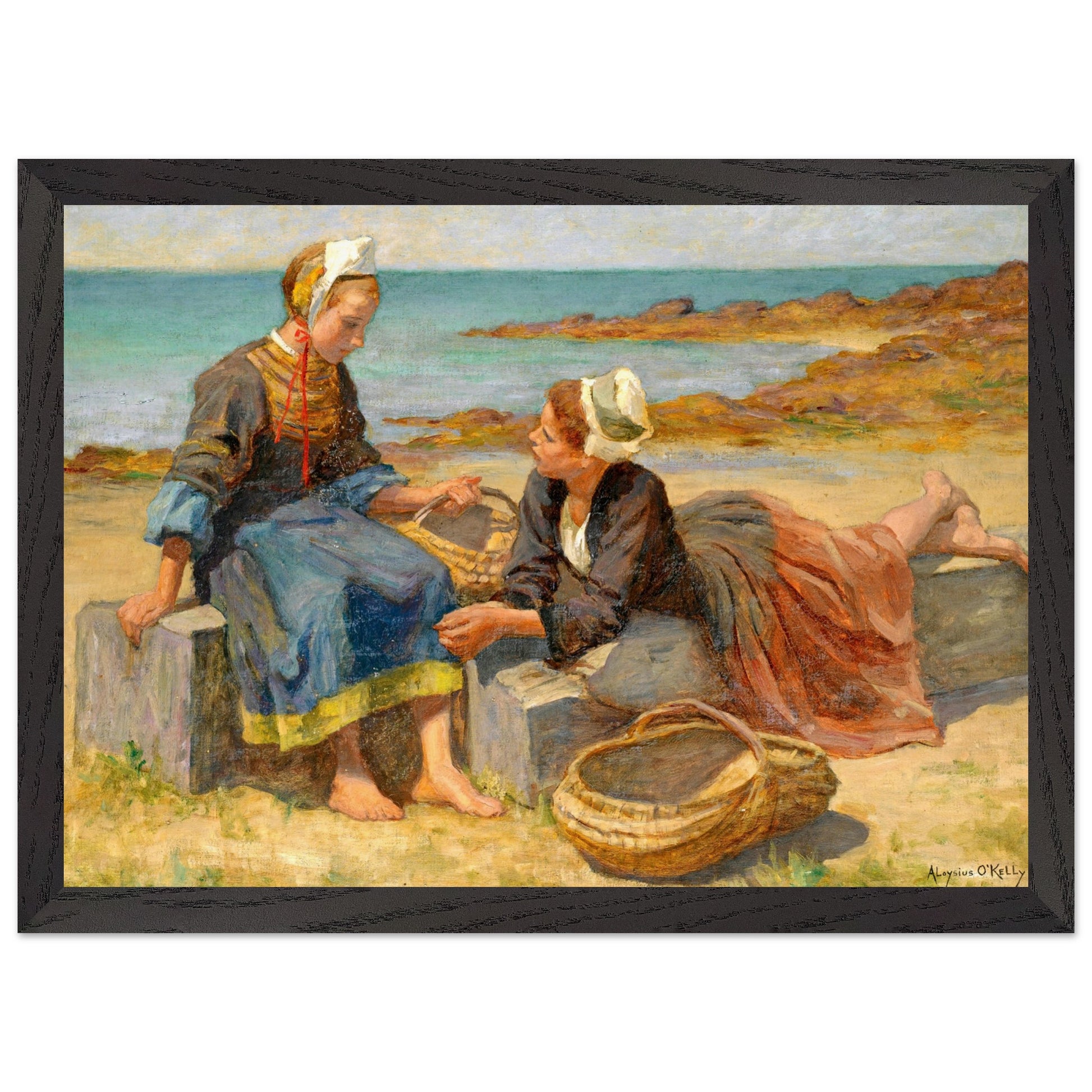 Breton Girls On a Beach By Irish Artist Aloysius O'Kelly Art Print (view 20)