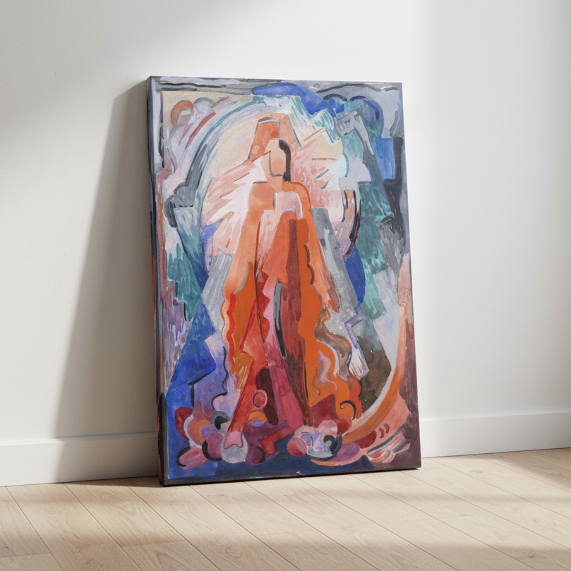 I Have Trodden the Winepress Alone by Mainie Jellett canvas print leaning against a white wall