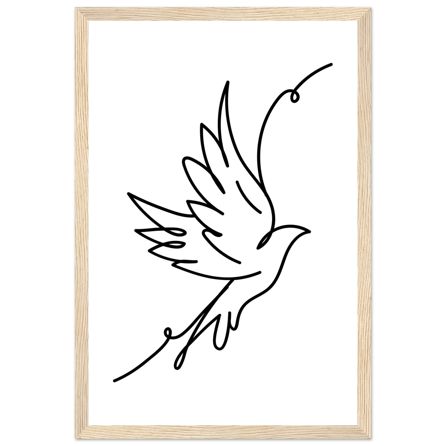 Minimalist Flying Bird Line Drawing Framed Art Print