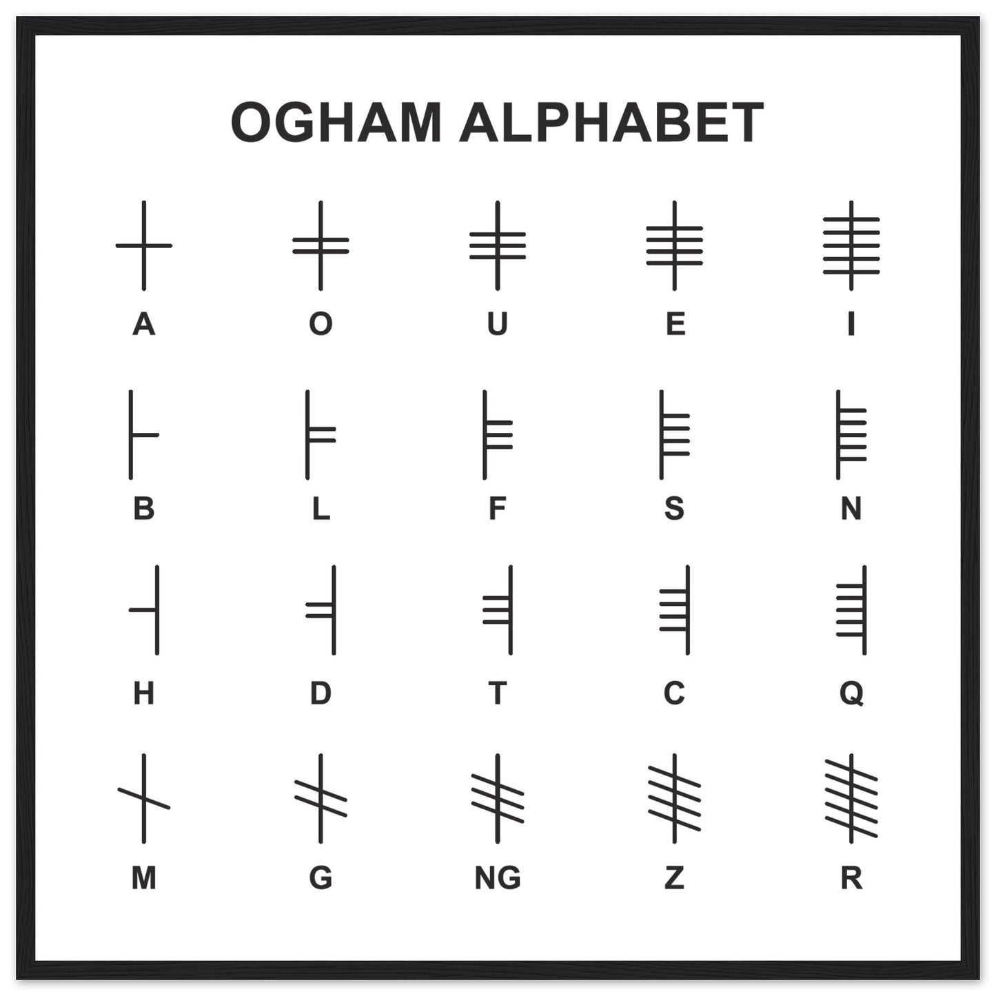 Ogham Art Print: Intricately detailed representation of Ireland's ancient alphabet, blending tradition with modern elegance. Perfect for history and art enthusiasts.