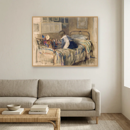 The Dolls’ School art print, framed and hung in a living room