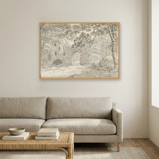 The Rustic Arch, Luttrelstown Castle art print, framed and hung in a living room
