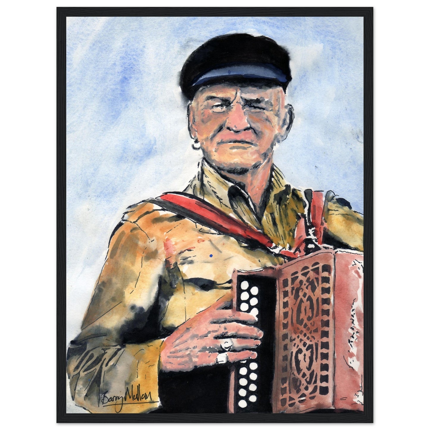 Framed print of Patsy Dan Rogers, "King of Tory" by B. Mullan. Captures Tory Island's vibrant spirit and unique culture.