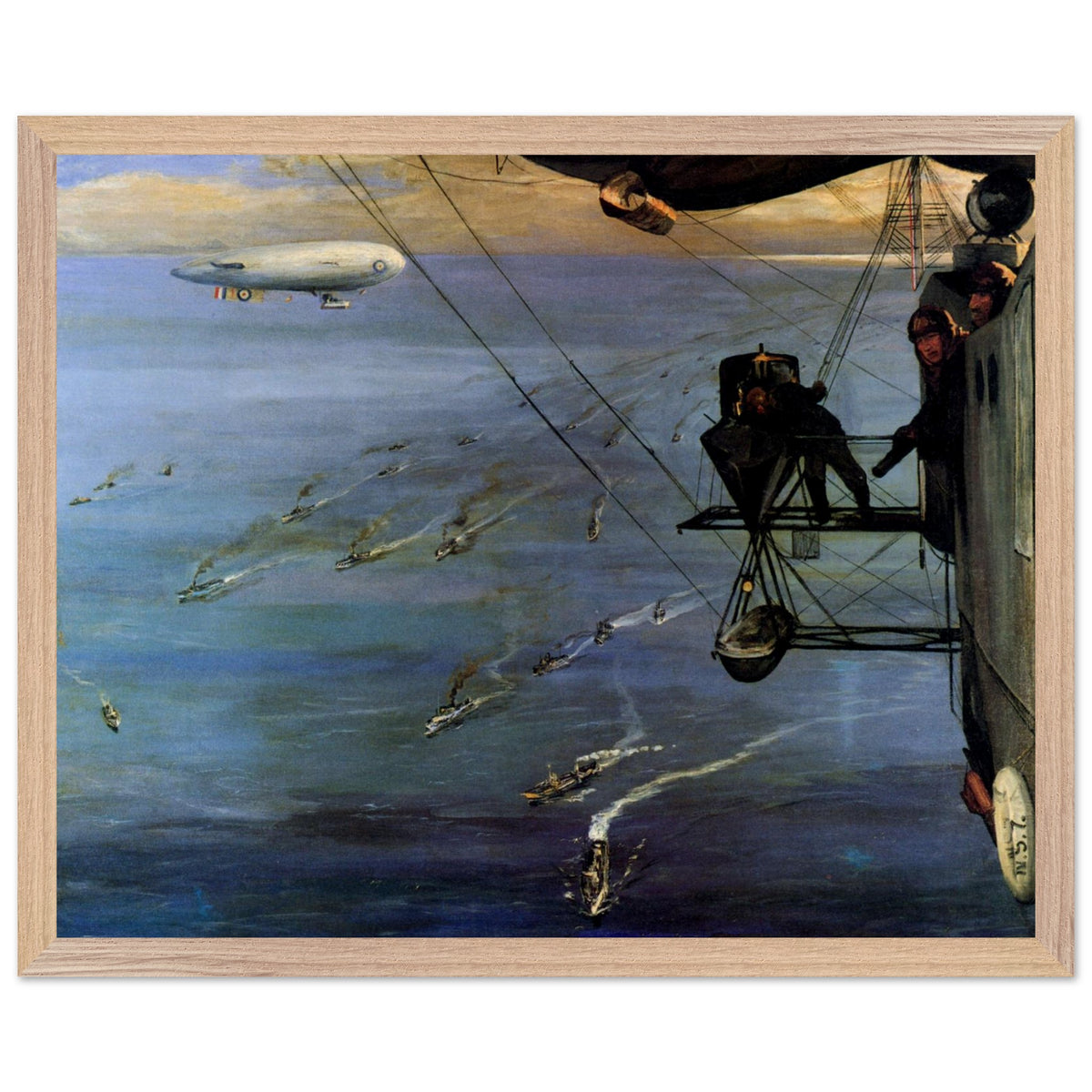 A Convoy, North Sea by John Lavery print in a light oak frame