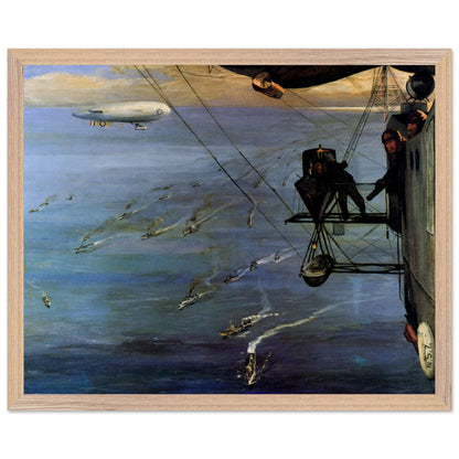A Convoy, North Sea by John Lavery print in a light oak frame
