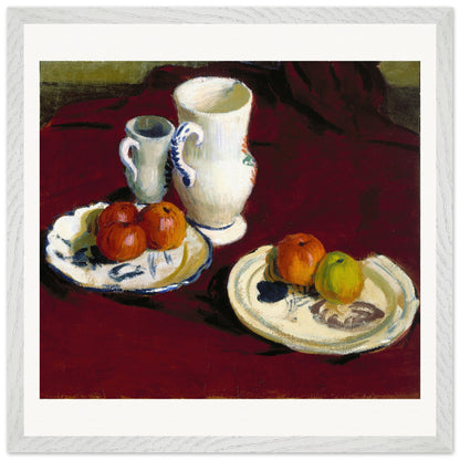 Apples and Breton Pots still life in a white frame with a white mount