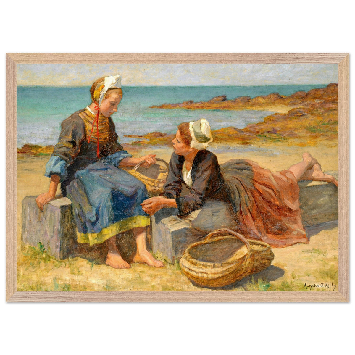 Breton Girls On a Beach By Irish Artist Aloysius O'Kelly Art Print (view 18)