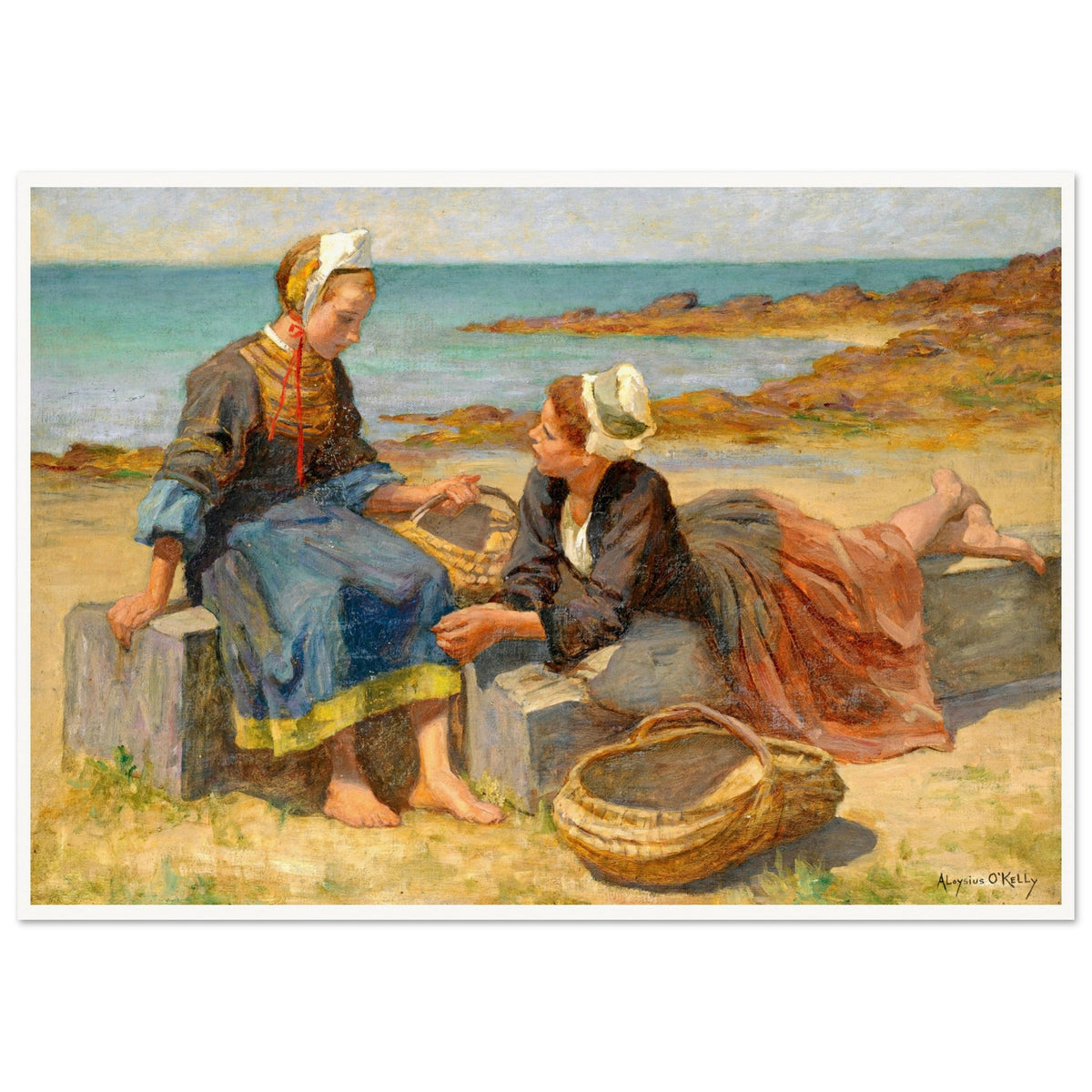 Breton Girls On a Beach By Irish Artist Aloysius O'Kelly Art Print (view 8)