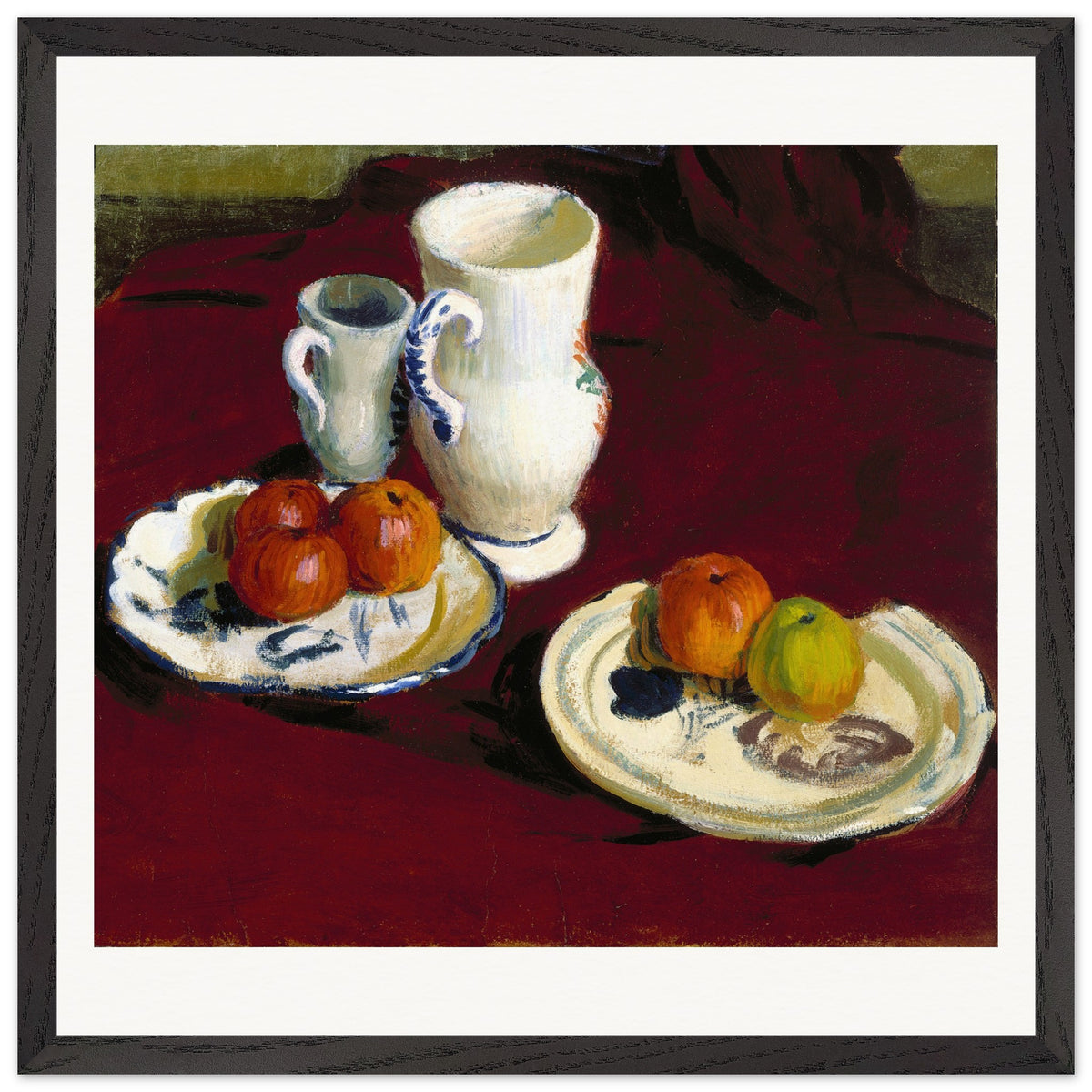 Apples and Breton Pots still life in a black frame with a wide white mount