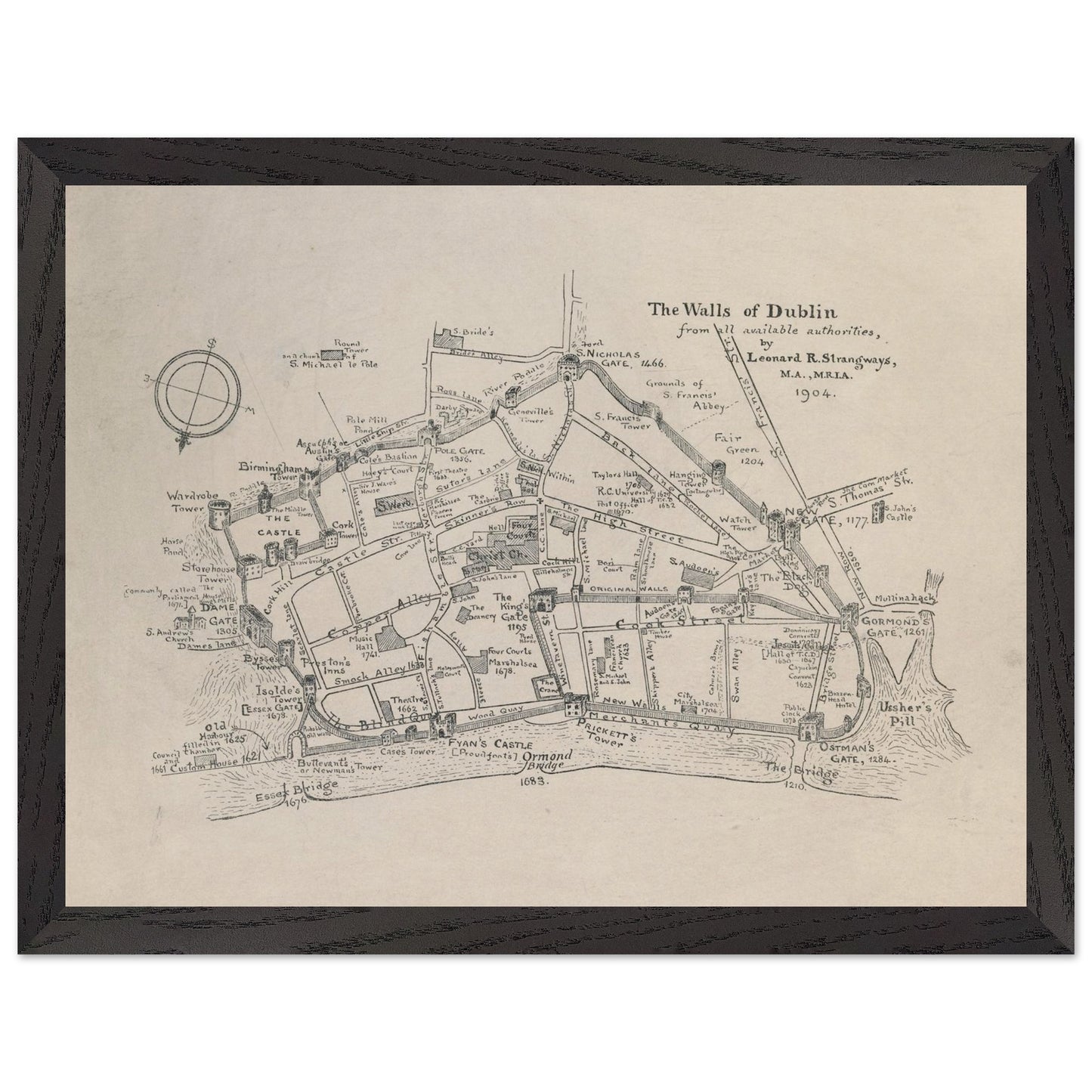 The Walls of Dublin — Antique City Map Print | Historic Irish Wall Art – view 7 | Buy Irish Art