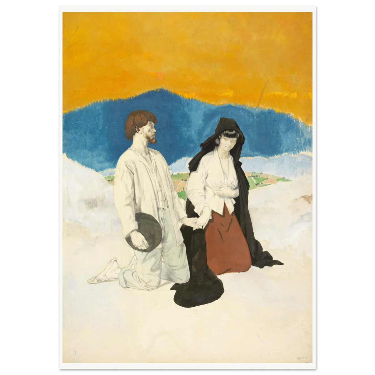 Unframed print of the man with a hat and woman in red skirt from Orpen's Western Wedding study