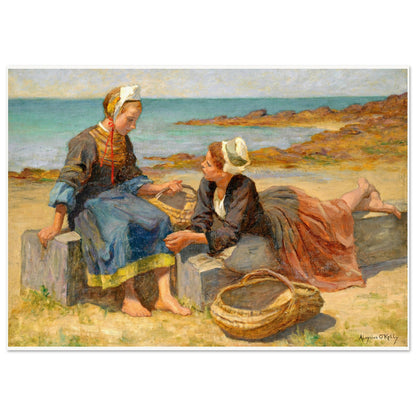 Breton Girls On a Beach By Irish Artist Aloysius O'Kelly Art Print (view 10)