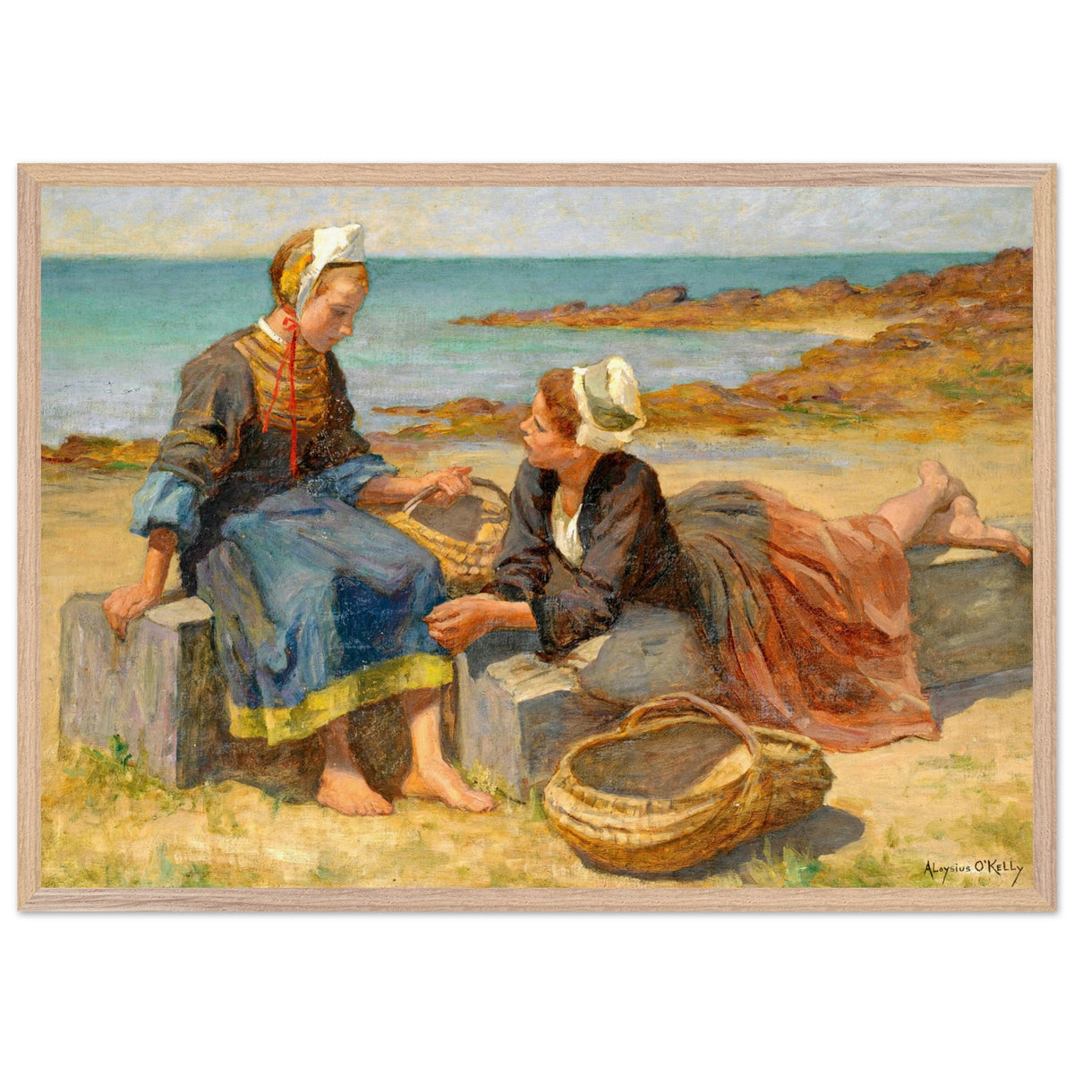 Breton Girls On a Beach By Irish Artist Aloysius O'Kelly Art Print (view 16)