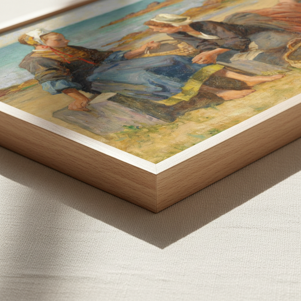 Breton Girls On a Beach By Irish Artist Aloysius O'Kelly Art Print (view 2)