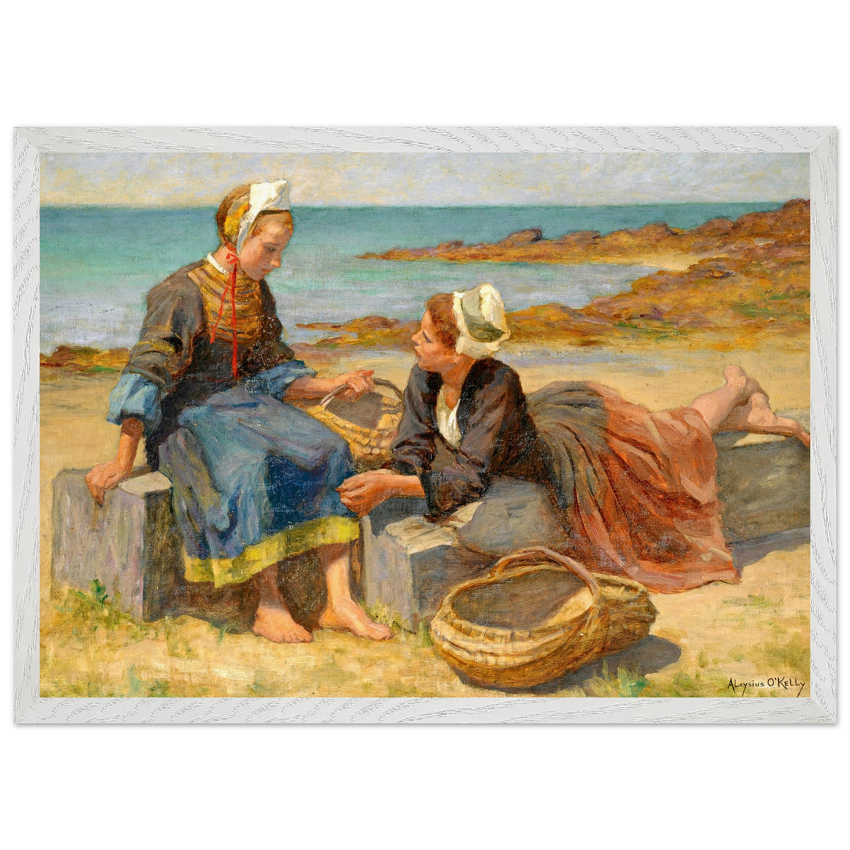 Breton Girls On a Beach By Irish Artist Aloysius O'Kelly Art Print (view 21)