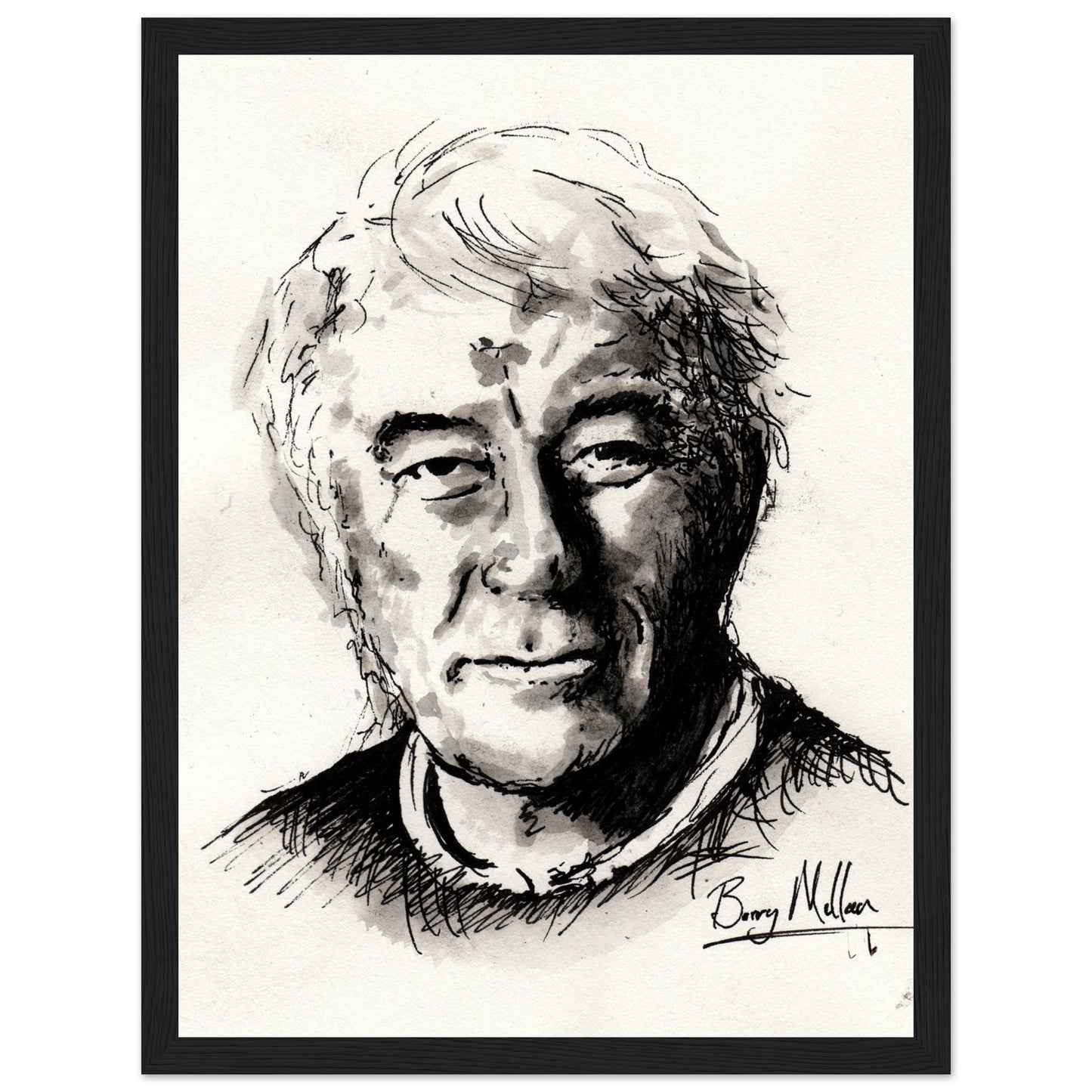 Framed portrait wall art print inspired by Seamus Heaney's poem 'Digging'. 'The Squat Pen' by Irish artist B. Mullan captures contrasts with pen and ink, reflecting themes of tradition and change.