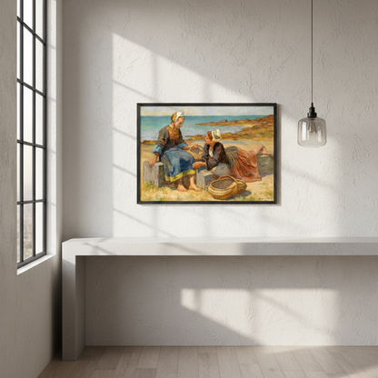 Breton Girls On a Beach By Irish Artist Aloysius O'Kelly Art Print (view 4)