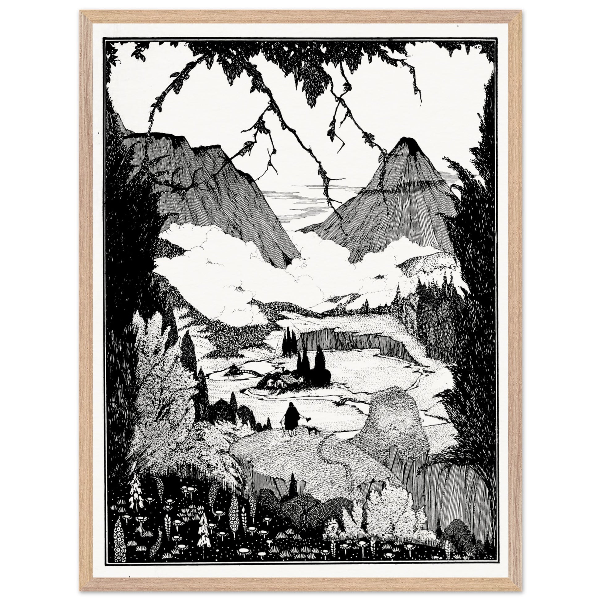 60×80 cm – Harry Clarke “Landor’s Cottage” framed art print in natural wood frame, 60×80 cm