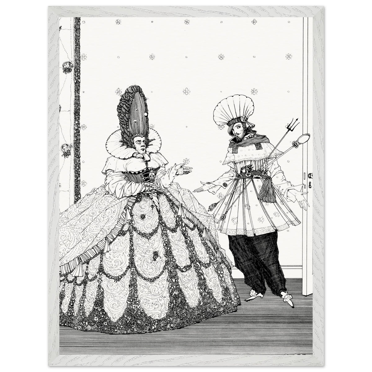 Harry Clarke Sleeping Beauty print in a pale white frame, straight-on