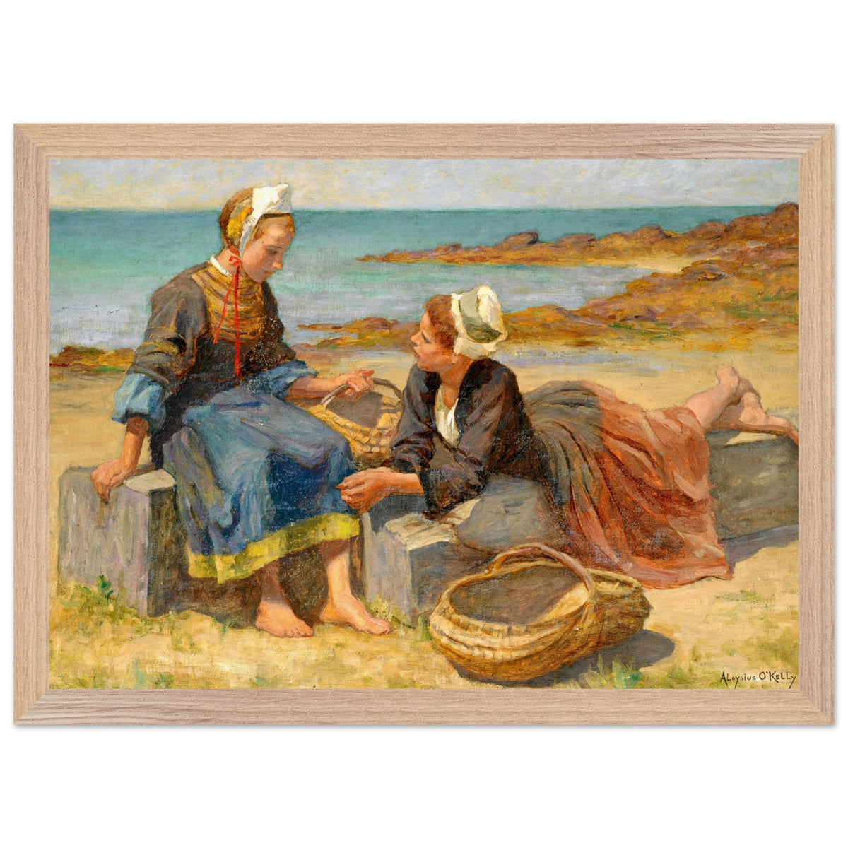 Breton Girls On a Beach By Irish Artist Aloysius O'Kelly Art Print (view 12)