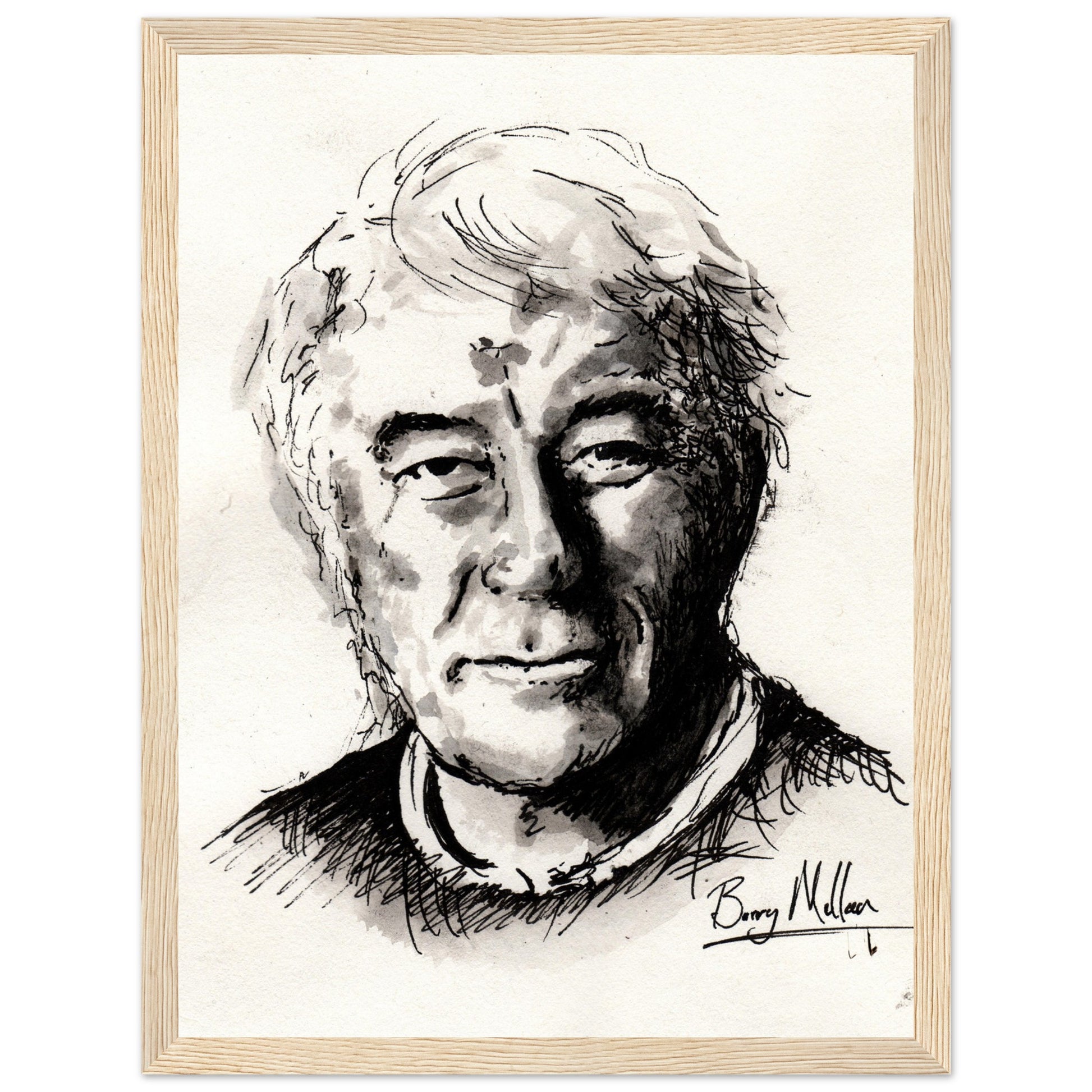 Framed wall art print inspired by Seamus Heaney's "Digging," titled "The Squat Pen" by Irish artist B. Mullan. Pen and ink artwork contrasts light and dark, echoing themes of tradition and change, labor and intellect from the poem. Perfect for poetry enthusiasts' decor.