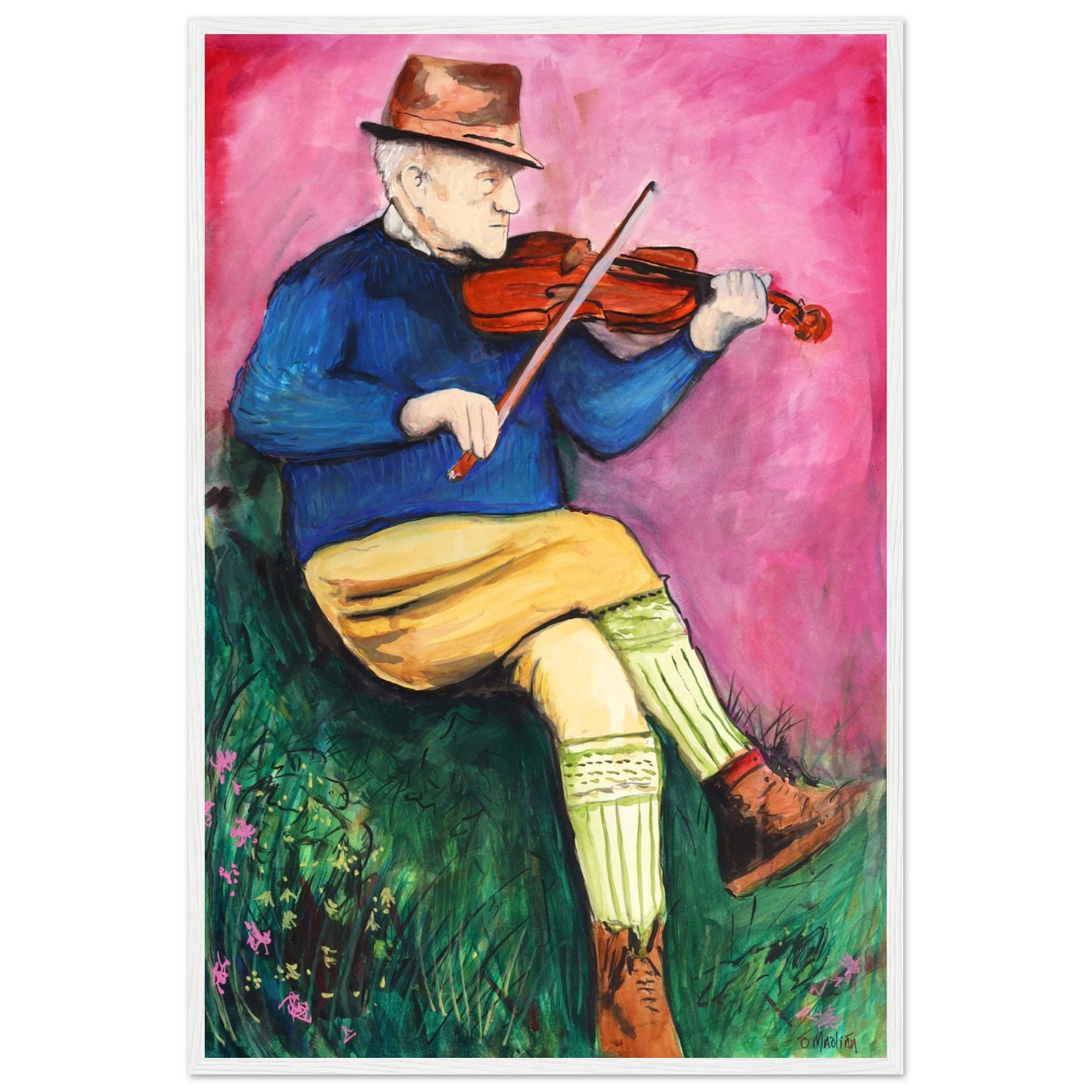 Capture the essence of Irish folklore and musical heritage with our Micky McIlhatton "King of the Glens" framed fine art print. This poignant piece pays homage to the renowned fiddle player, storyteller, and Poitín maker from Glenravel, County Antrim. The rich details of the artwork bring to life the spirit of a true Irish legend.