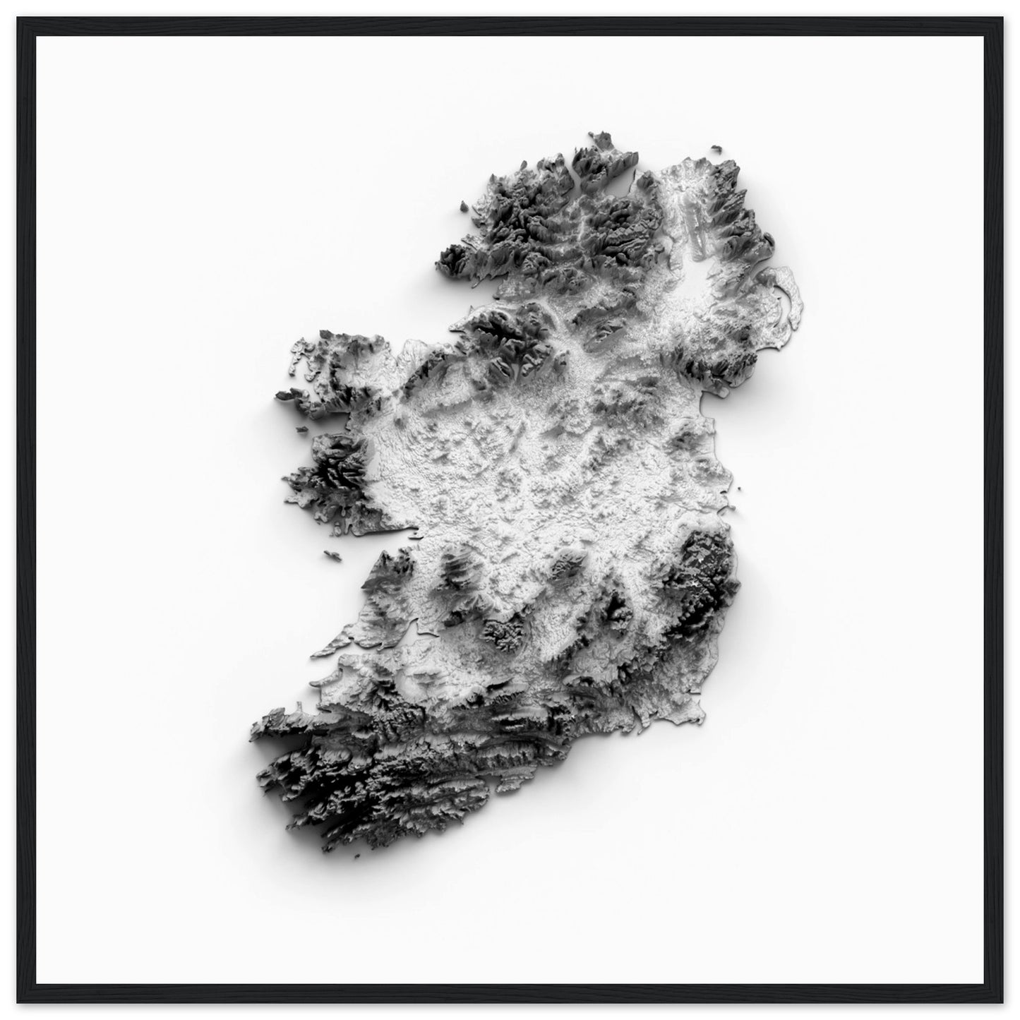 Explore the picturesque landscapes of Ireland with our stunning shaded relief map! This 3D illustration showcases the country's rolling hills, majestic mountains, and intricate coastlines in intricate detail.