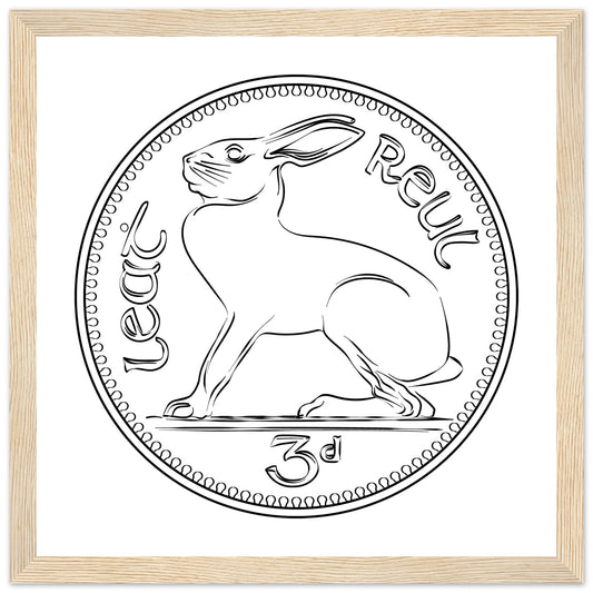 Old Threepence Coin Irish Hare Print