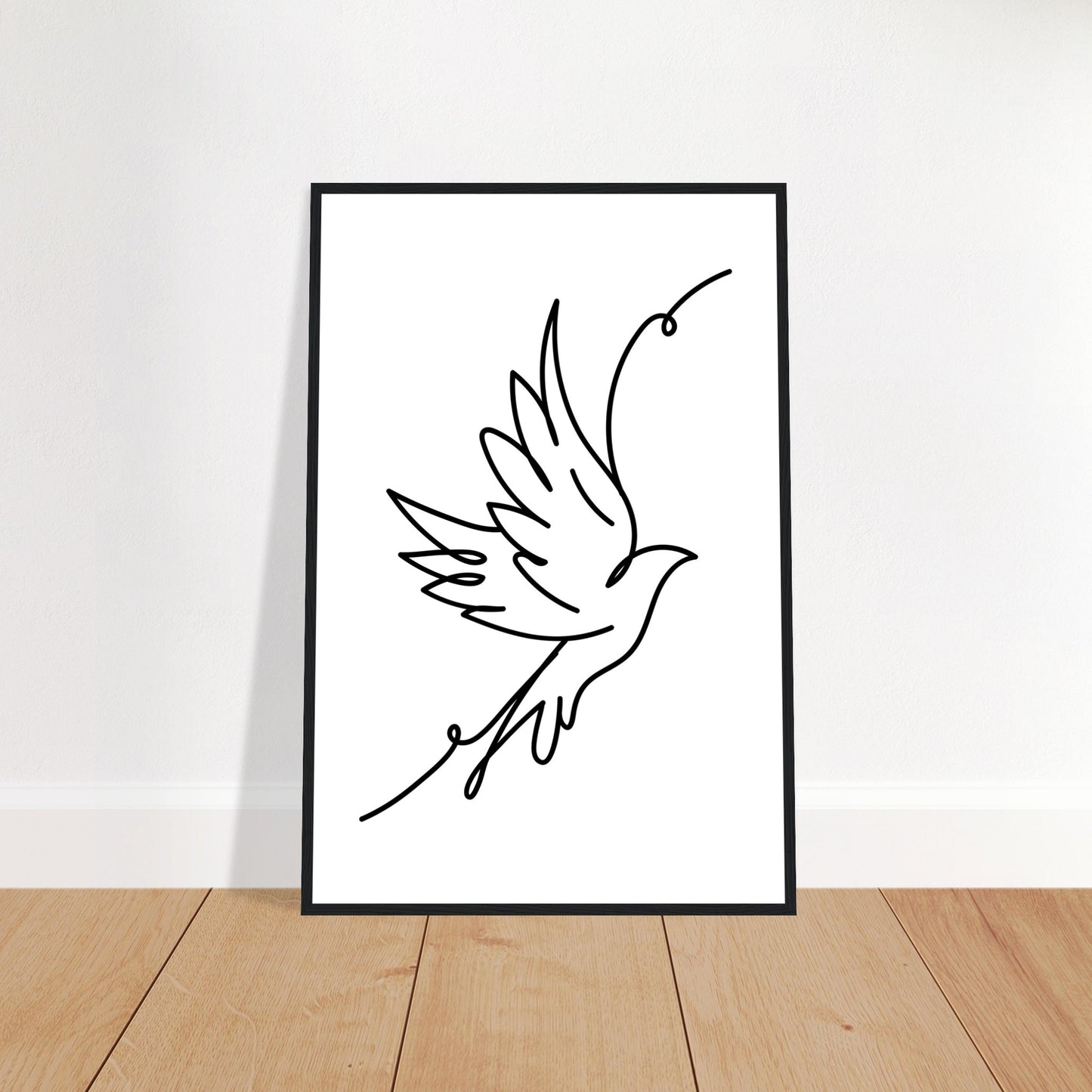 Minimalist Flying Bird Line Drawing Framed Art Print