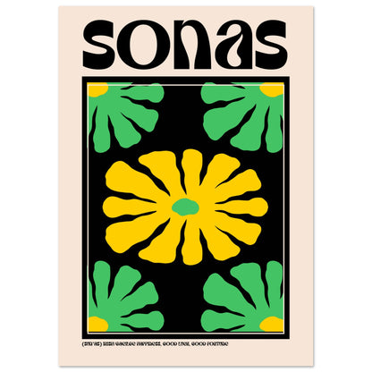 A3 “Sonas” Irish happiness poster featuring modern floral artwork and bold Gaelic typography.