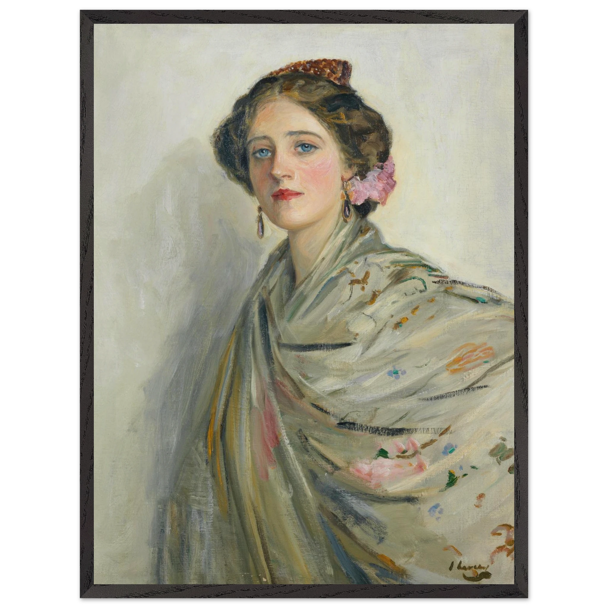 A Fair Spaniard, Mrs Chowne framed Irish art print by Sir John Lavery 60x80 cm black gallery frame