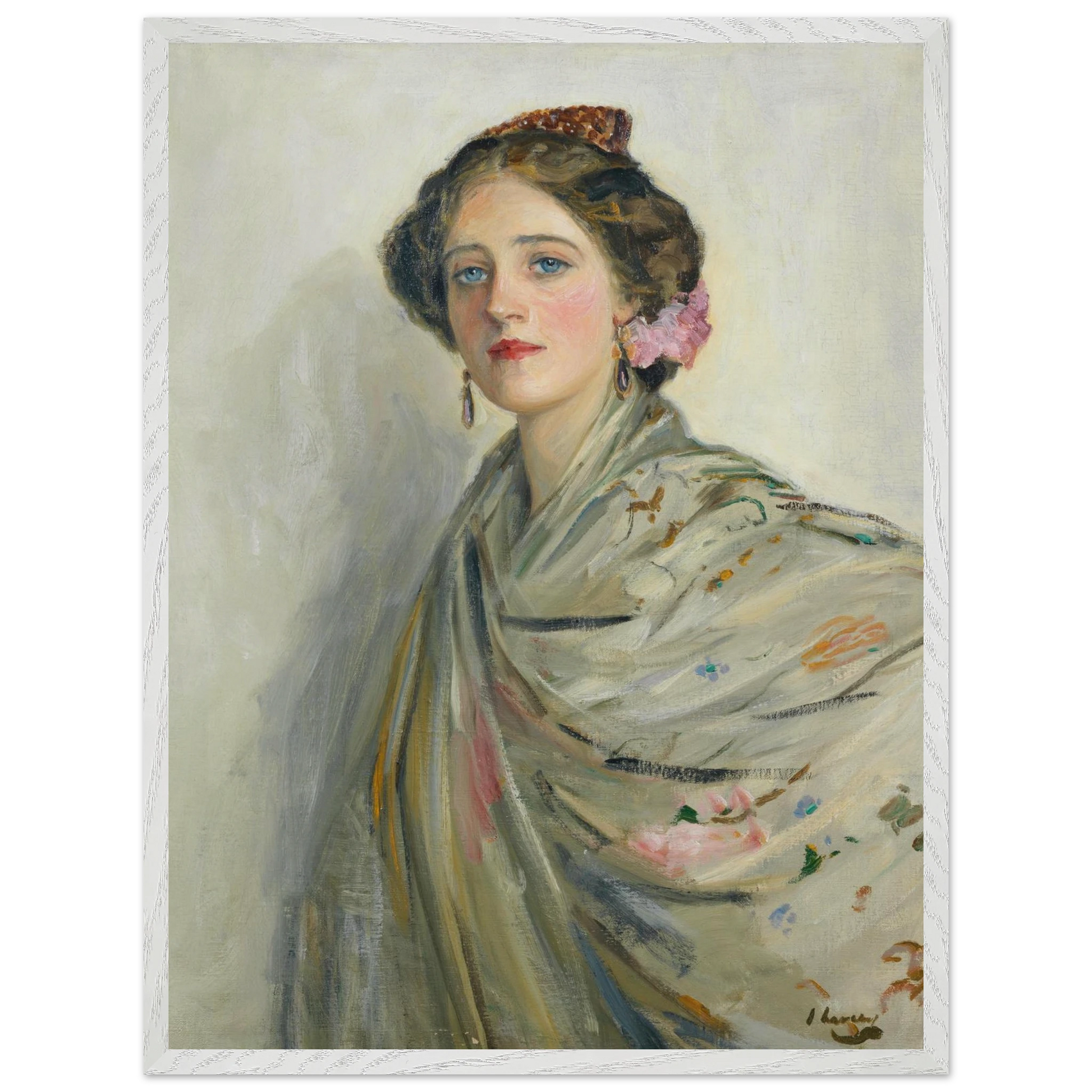 A Fair Spaniard, Mrs Chowne framed Irish master art print 60x80 cm in white frame Collector’s Edition